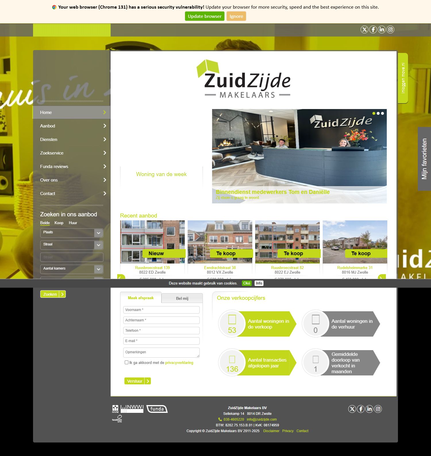 Screenshot van de website van www.zuidzijde.com