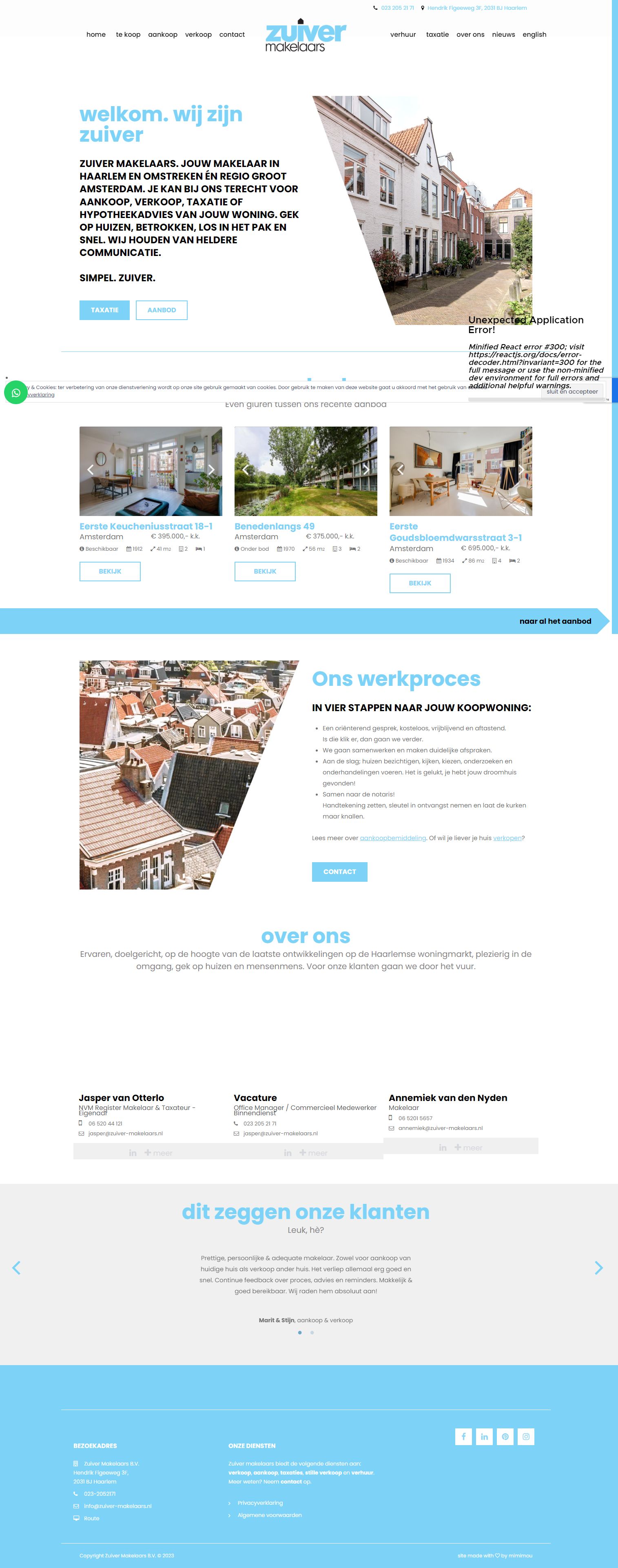 Screenshot van de website van www.zuiver-makelaars.nl