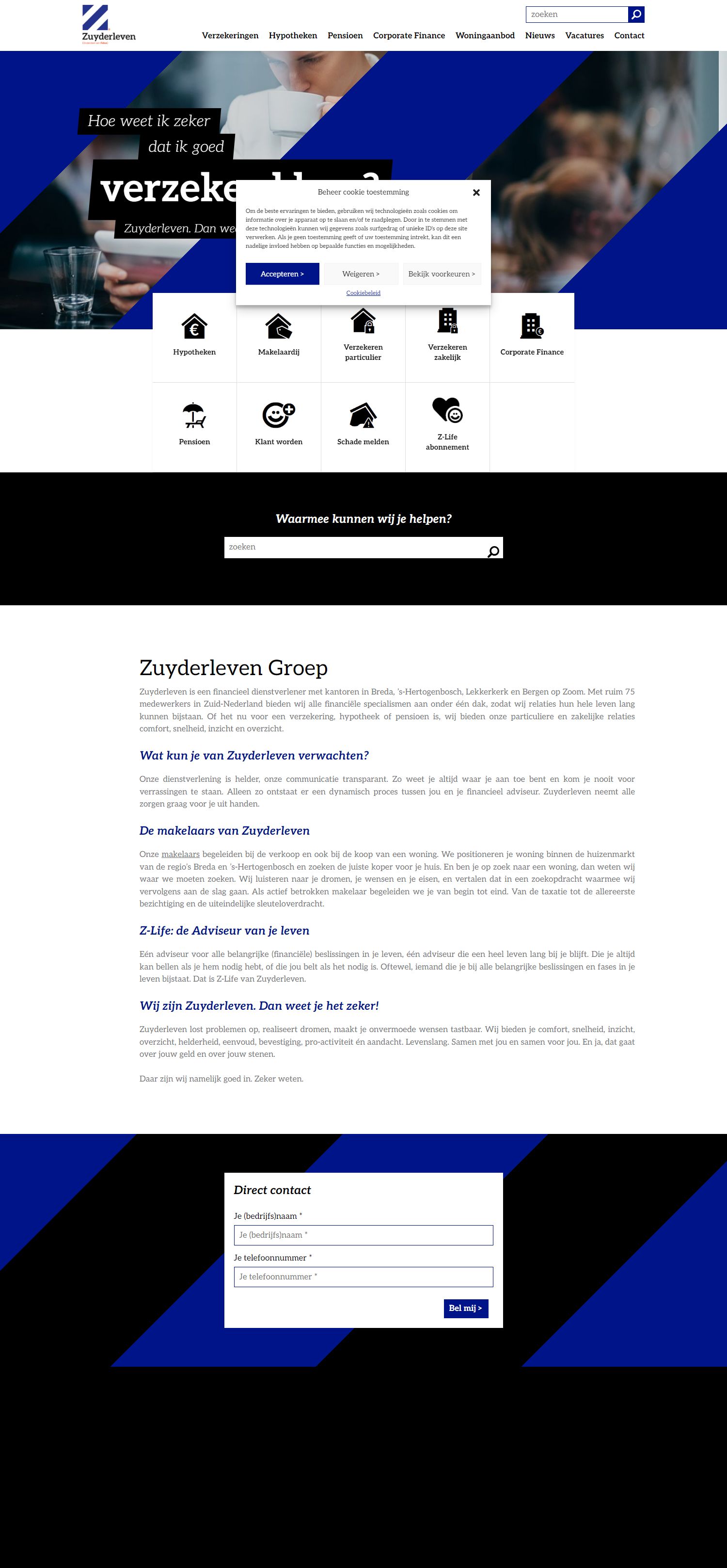 Screenshot van de website van www.zuyderleven.nl