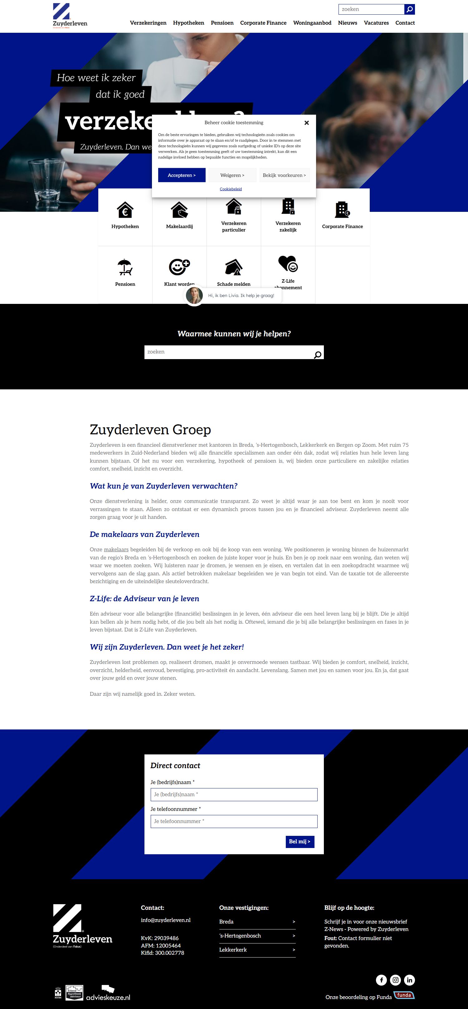 Screenshot of the website of www.zuyderleven.nl