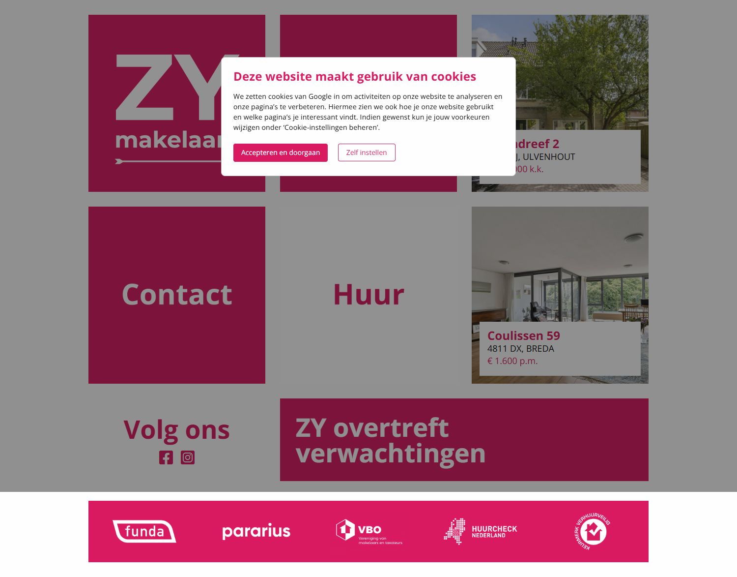 Screenshot of the website of www.zymakelaars.nl