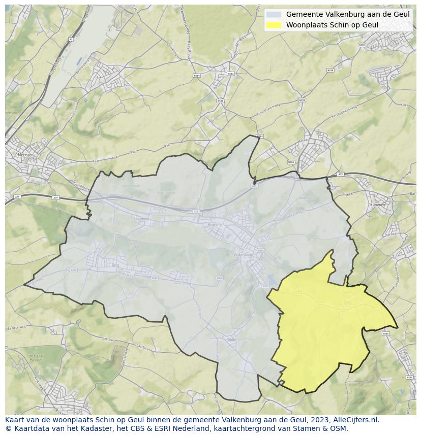 Kaart van Schin op Geul