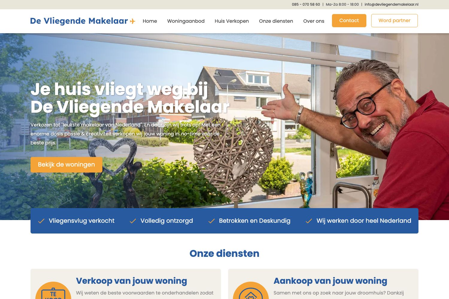 Website screenshot https://devliegendemakelaar.nl