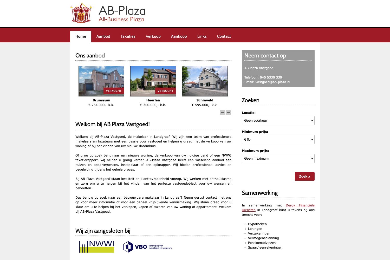 Website screenshot https://ab-plaza.nl