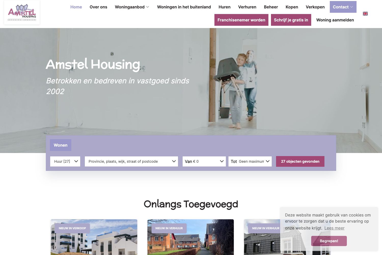 Website screenshot https://amstelhousing.nl