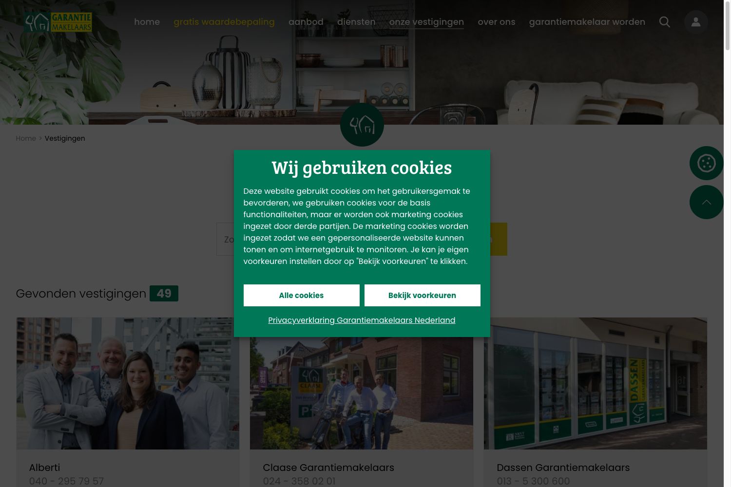 Website screenshot https://garantiemakelaars.nl/vestigingen