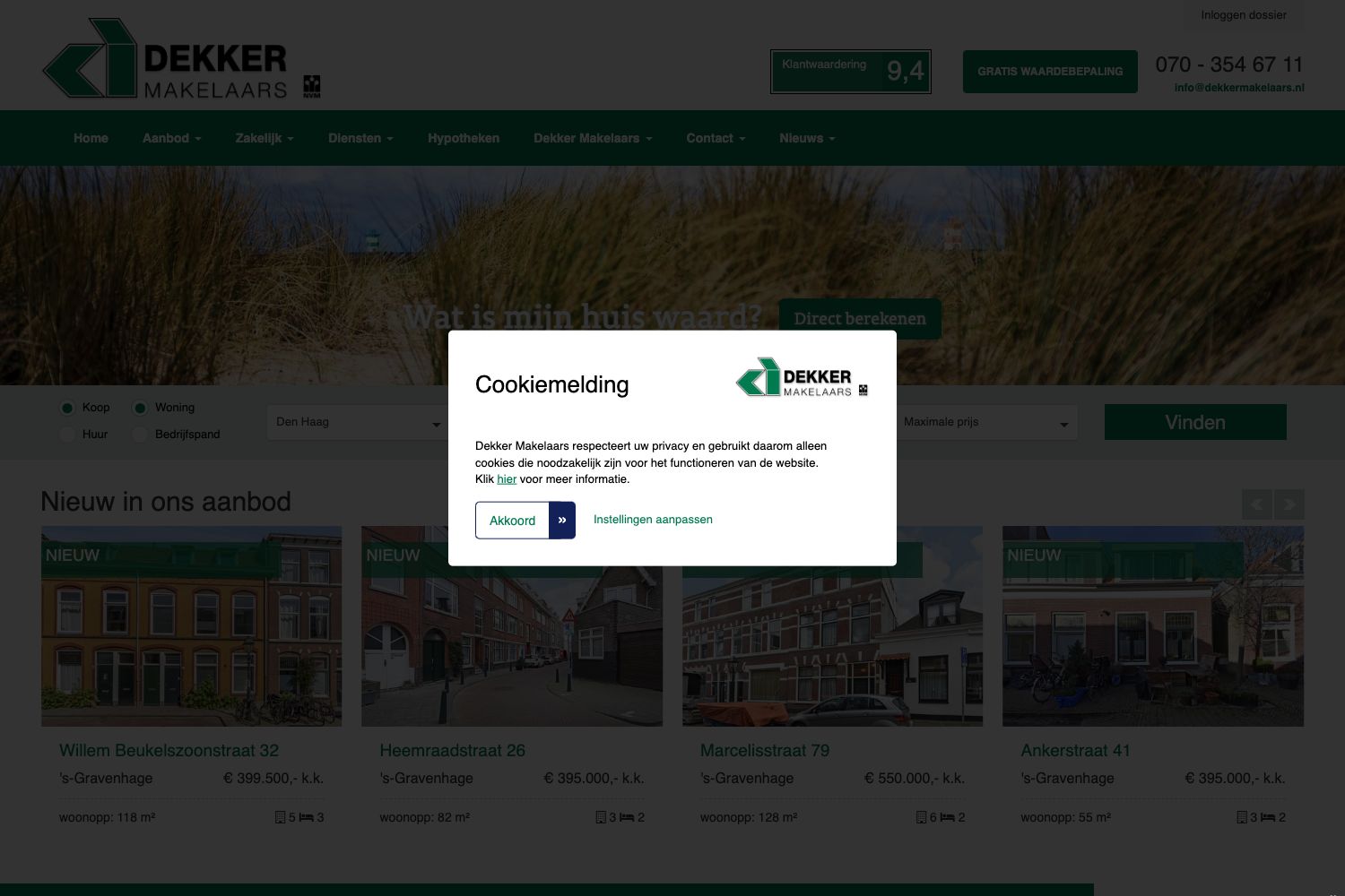 Website screenshot https://dekkermakelaars.nl