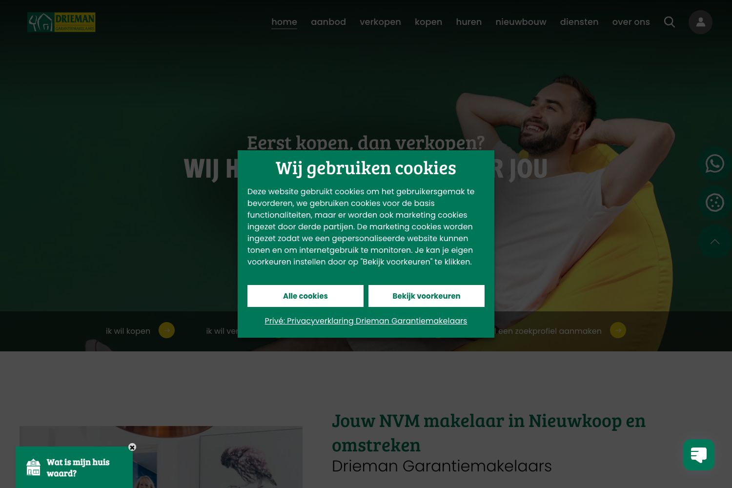 Website screenshot https://driemannieuwkoop.nl
