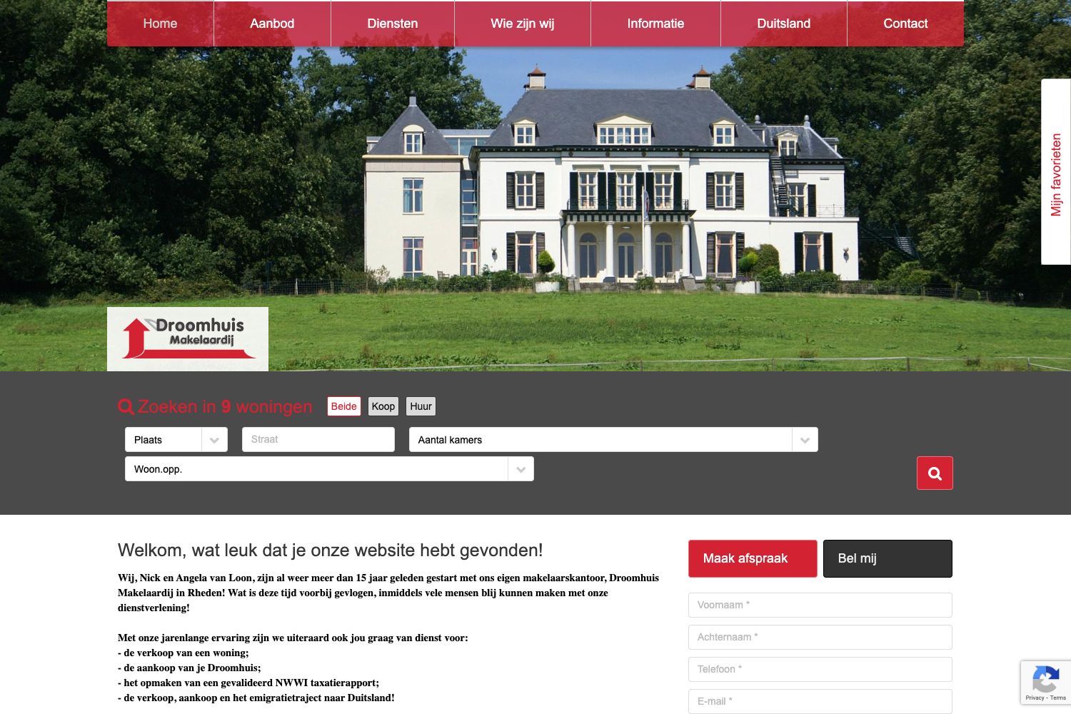 Website screenshot https://droomhuismakelaardij.nl