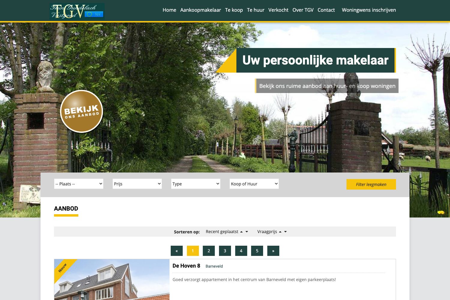 Website screenshot https://tg-vastgoed.nl