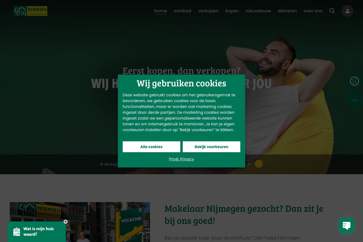 Website screenshot https://hermsenmakelaarsnijmegen.nl