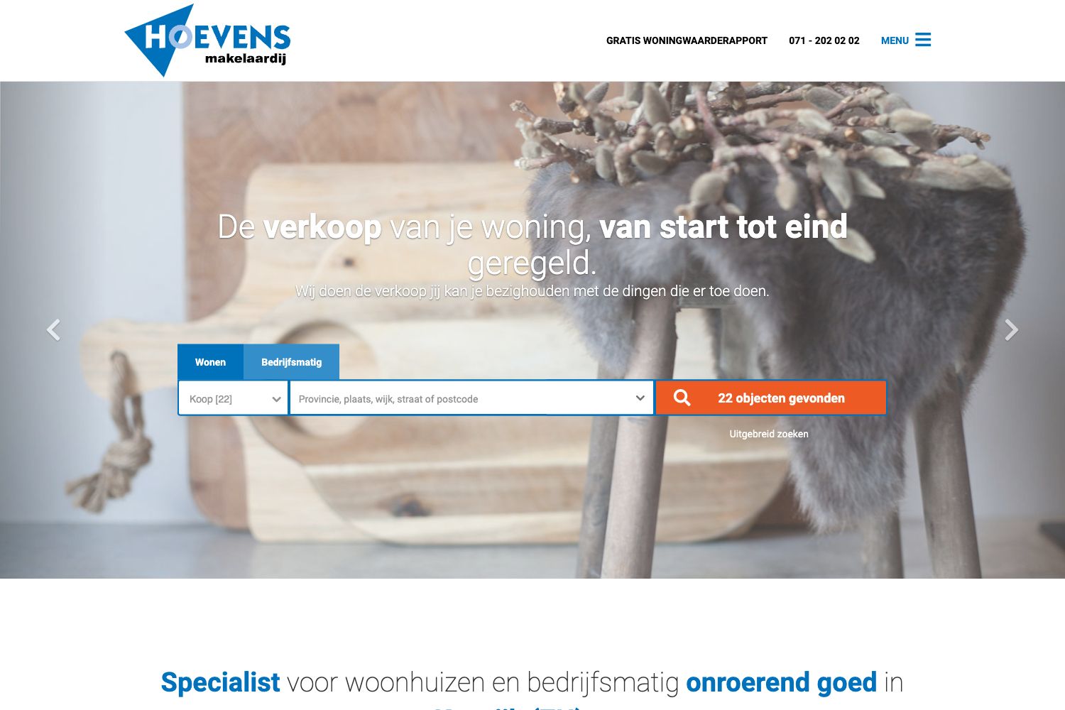 Website screenshot https://hoevensmakelaardij.nl