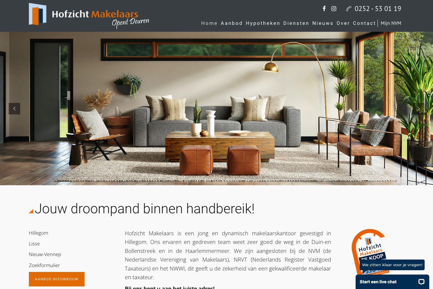 Website screenshot https://hofzichtmakelaars.nl