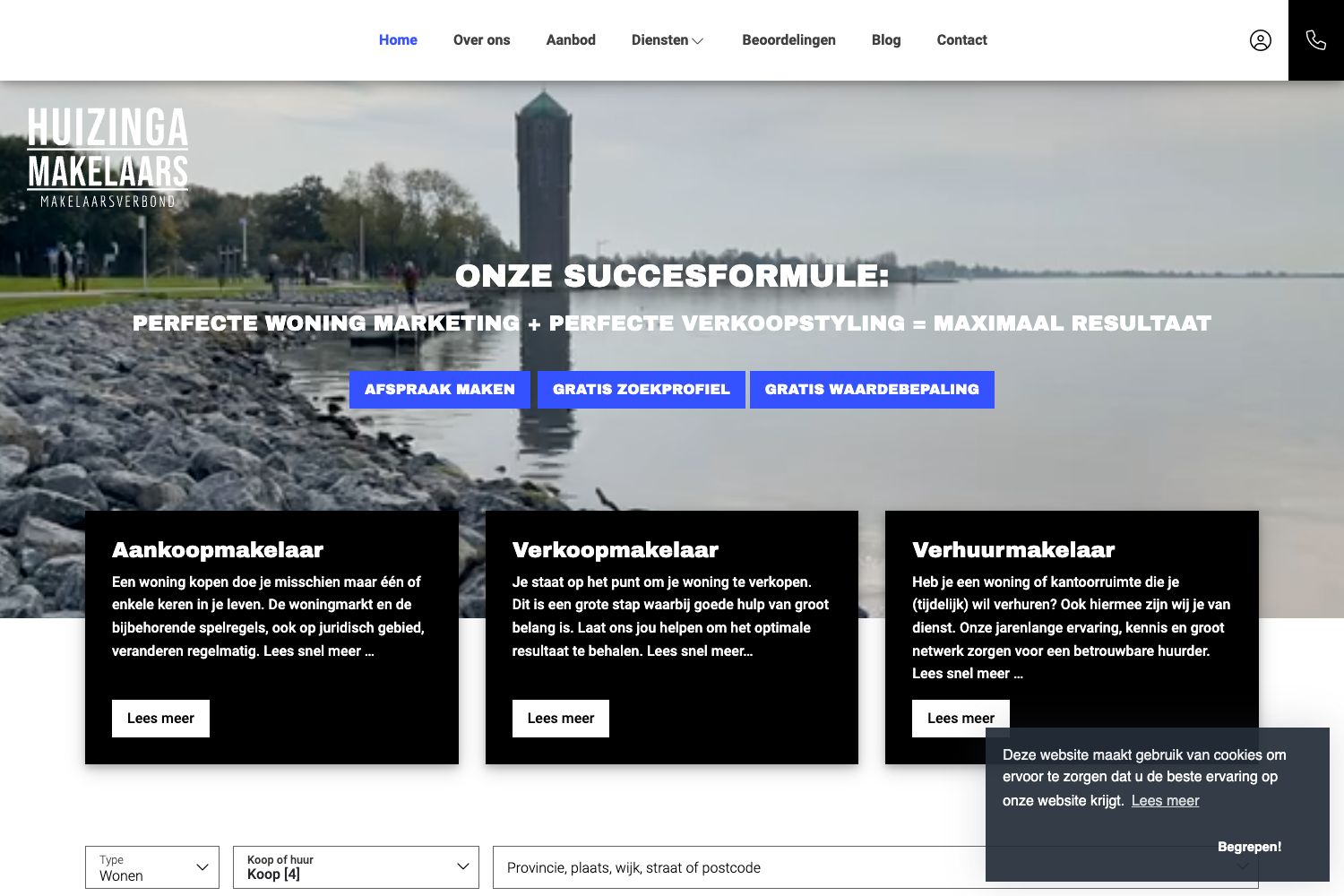 Website screenshot https://huizingamakelaars.nl