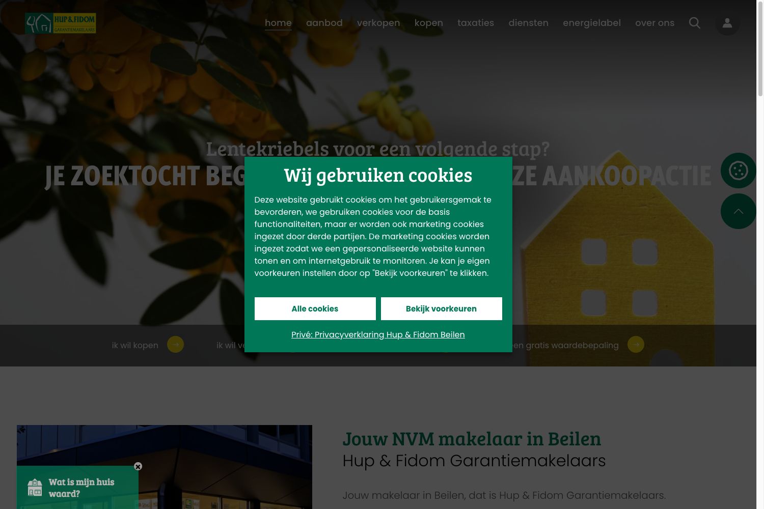 Website screenshot https://hupenfidommakelaarsbeilen.nl