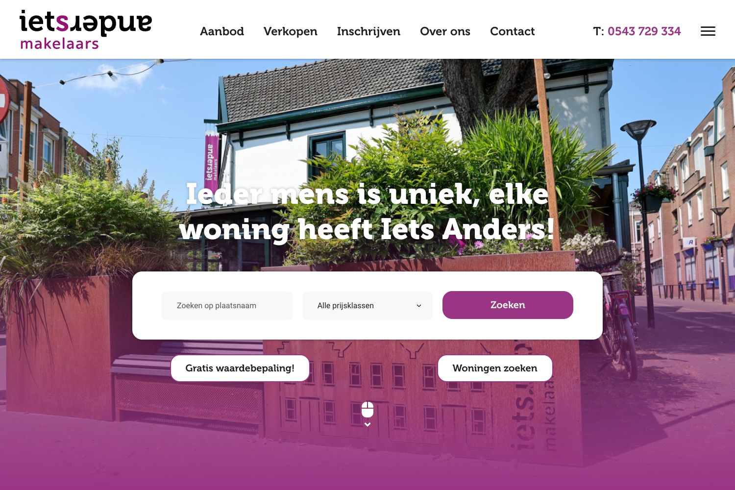 Website screenshot https://ietsandersmakelaars.nl