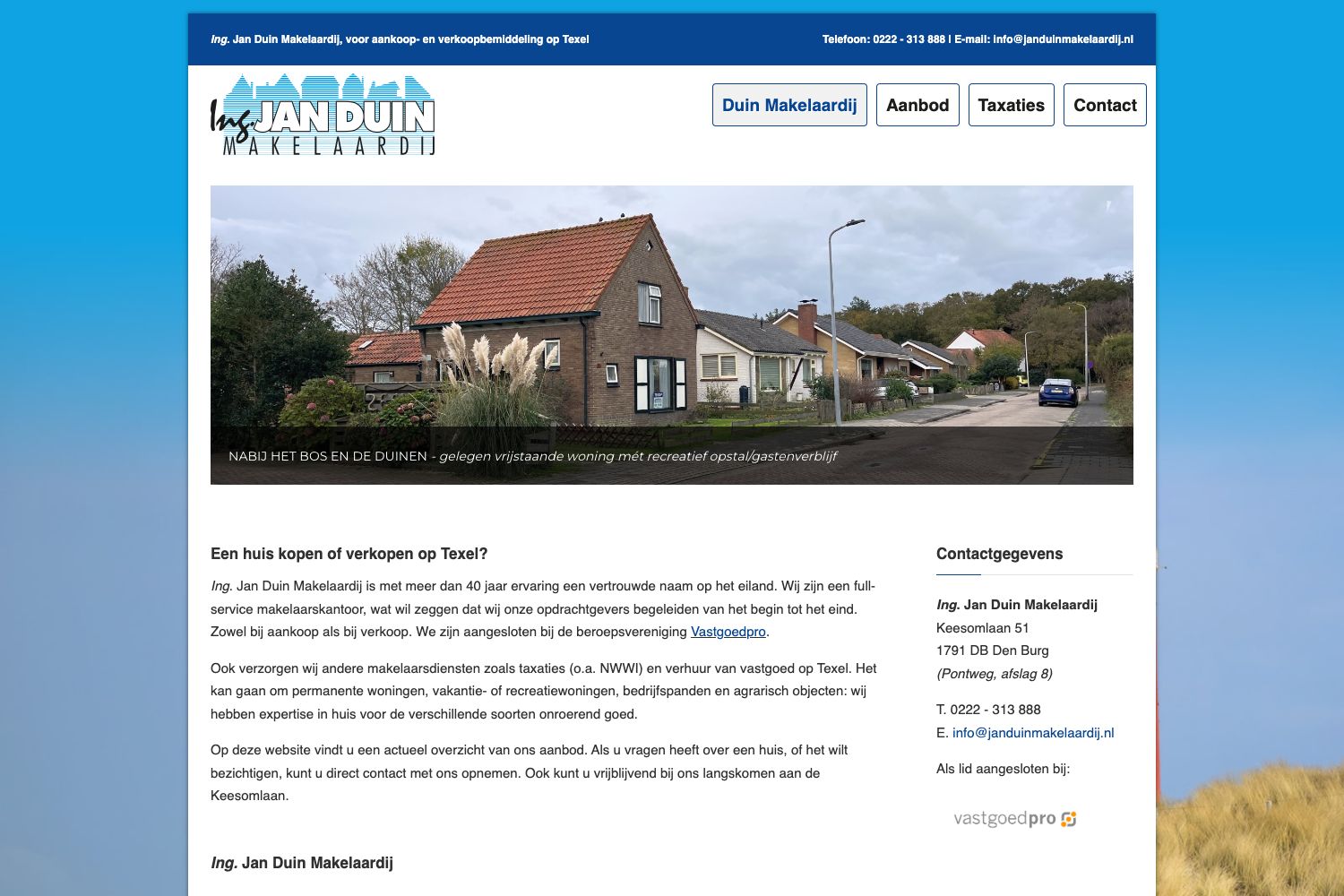 Website screenshot https://janduinmakelaardij.nl