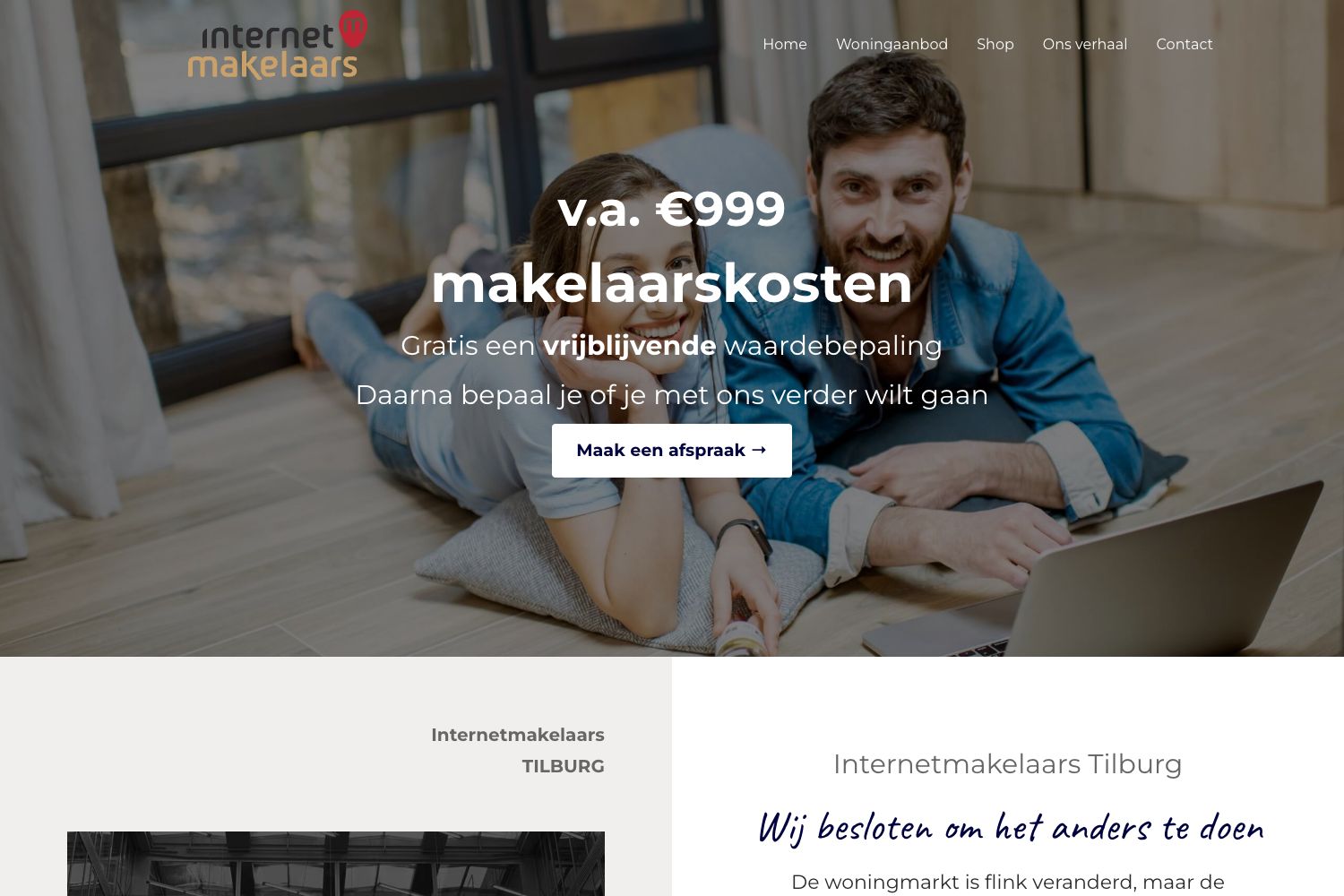 Website screenshot https://tilburg.internetmakelaars.nl