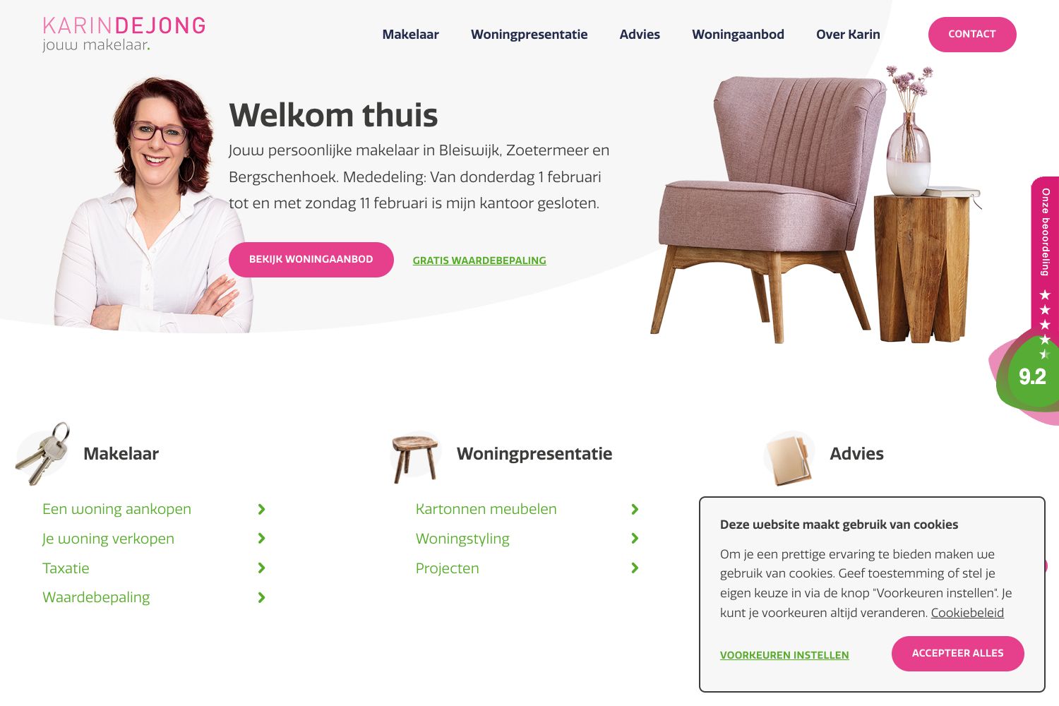 Website screenshot https://karindejongmakelaars.nl