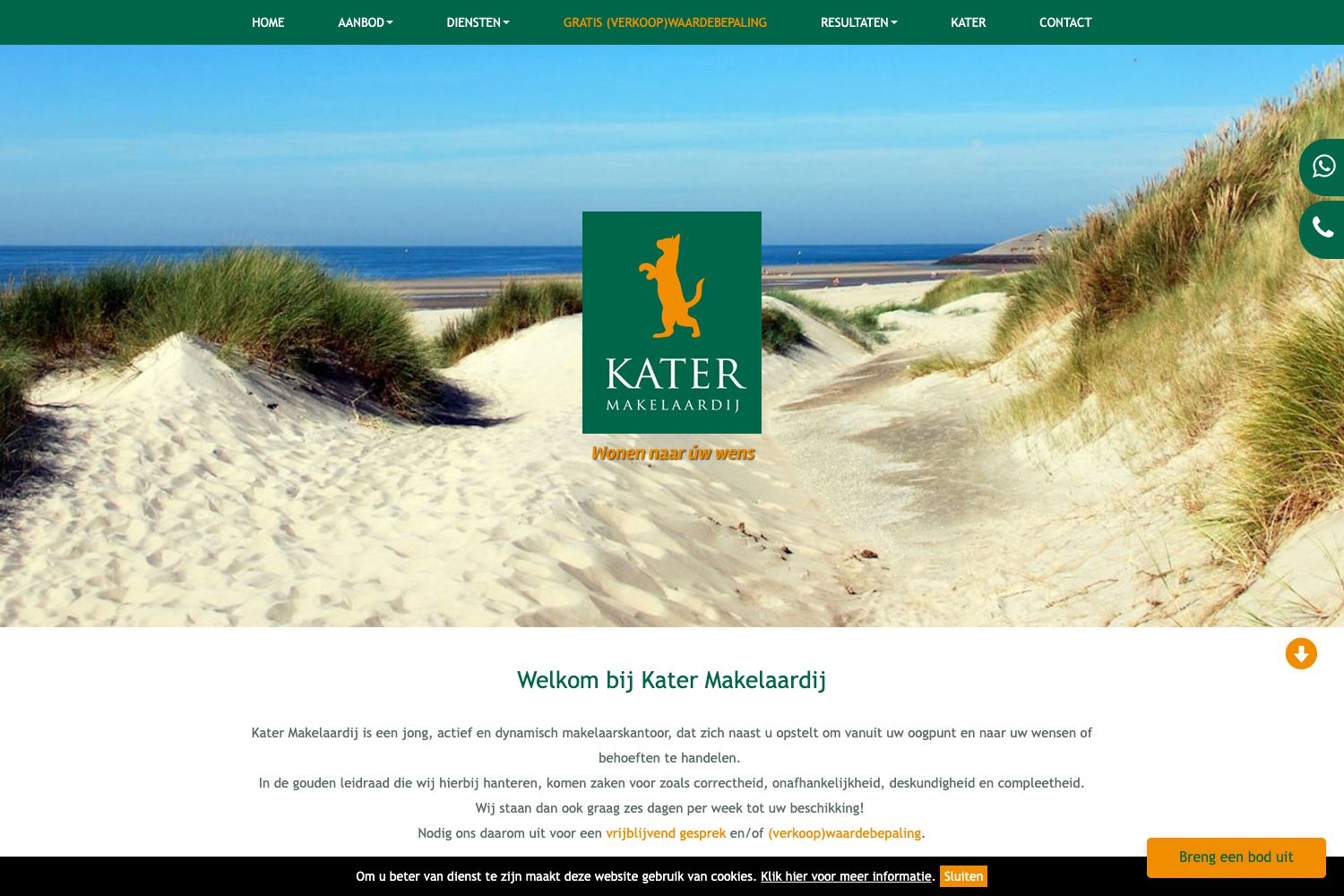 Website screenshot https://katermakelaardij.nl