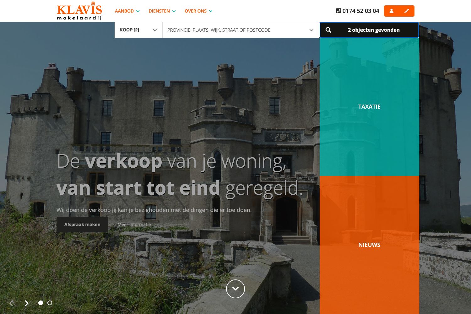 Website screenshot https://klavis-makelaardij.nl