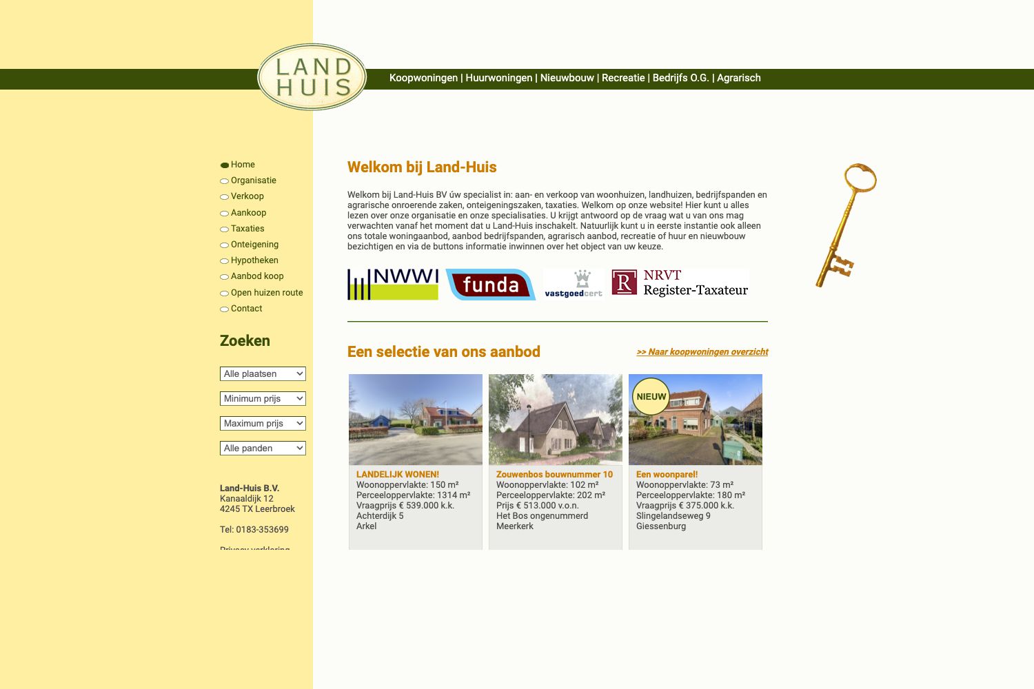 Website screenshot https://land-huis.nl