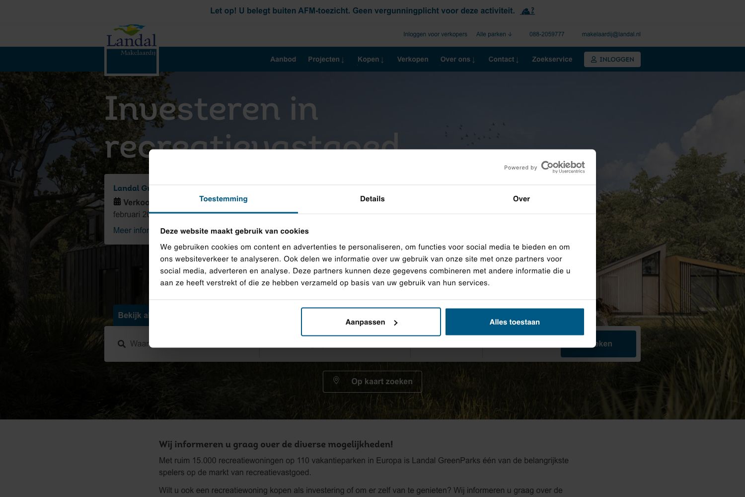 Website screenshot https://landalmakelaardij.nl