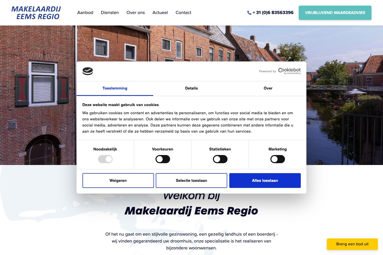 Website screenshot https://makelaardij-eems-regio.nl