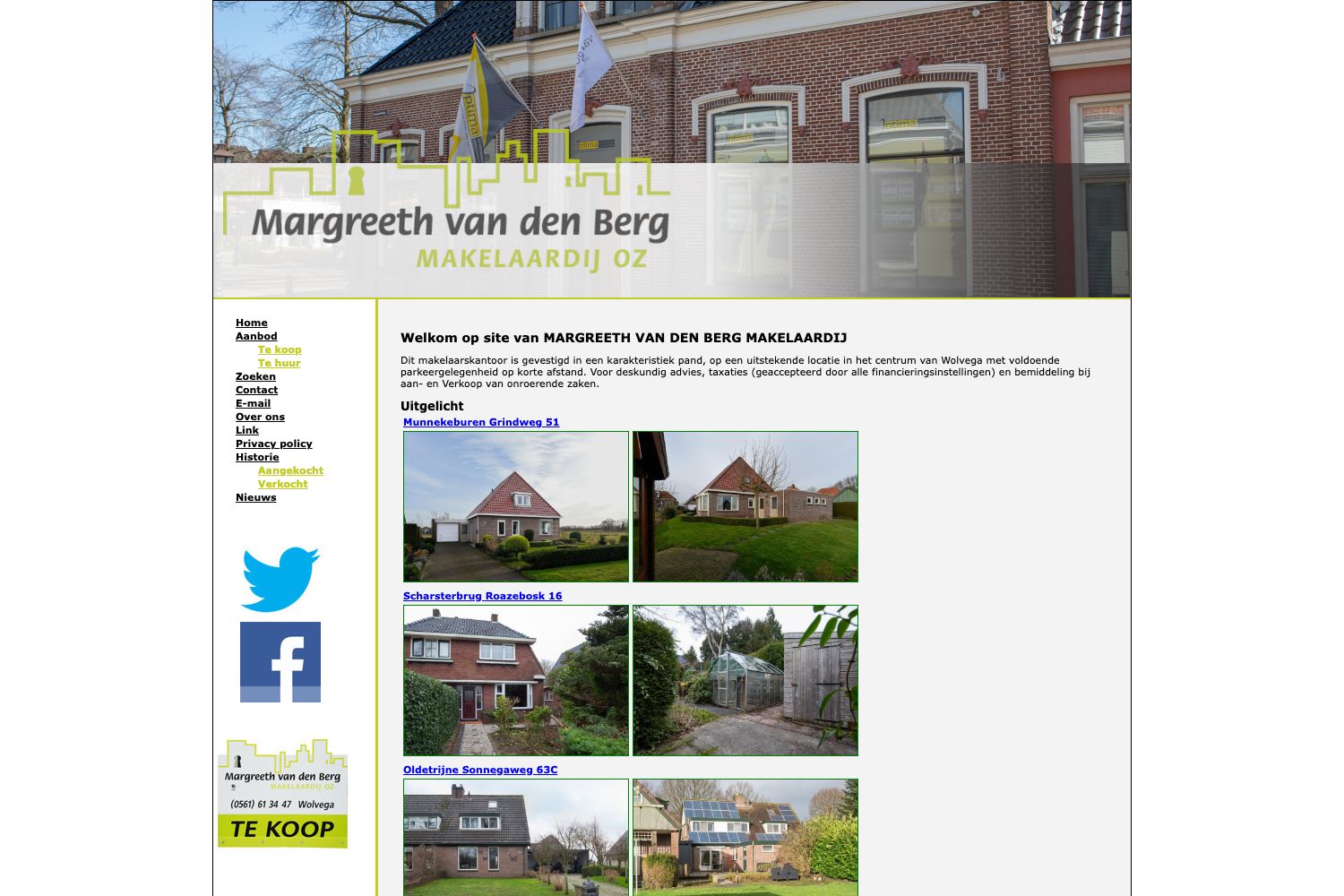 Website screenshot https://margreethvandenbergmakelaardij.nl