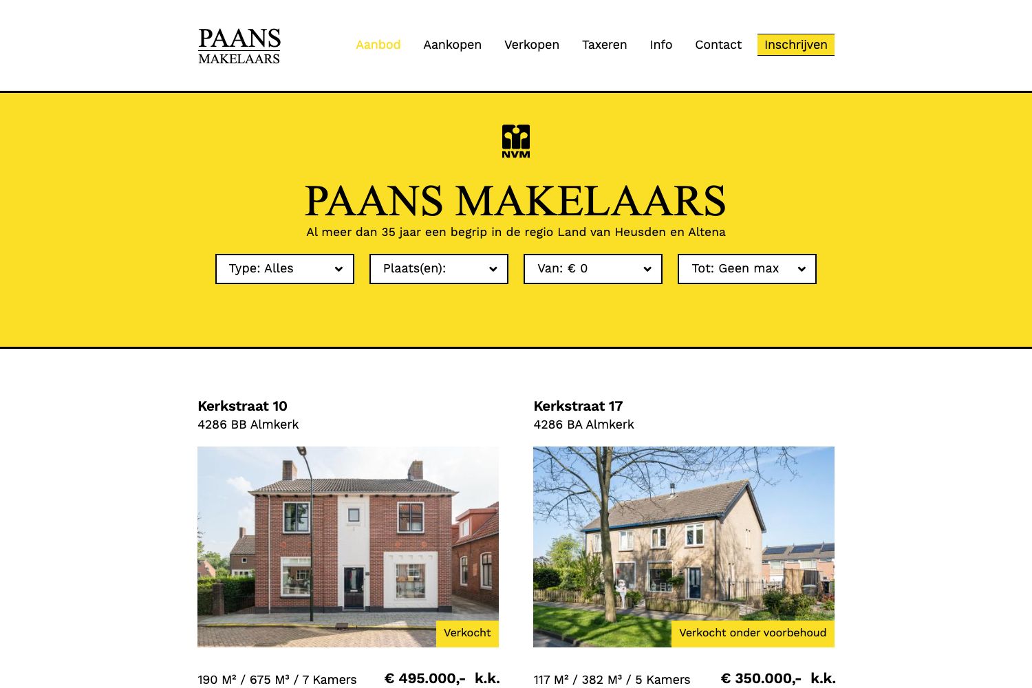 Website screenshot https://paansmakelaars.nl