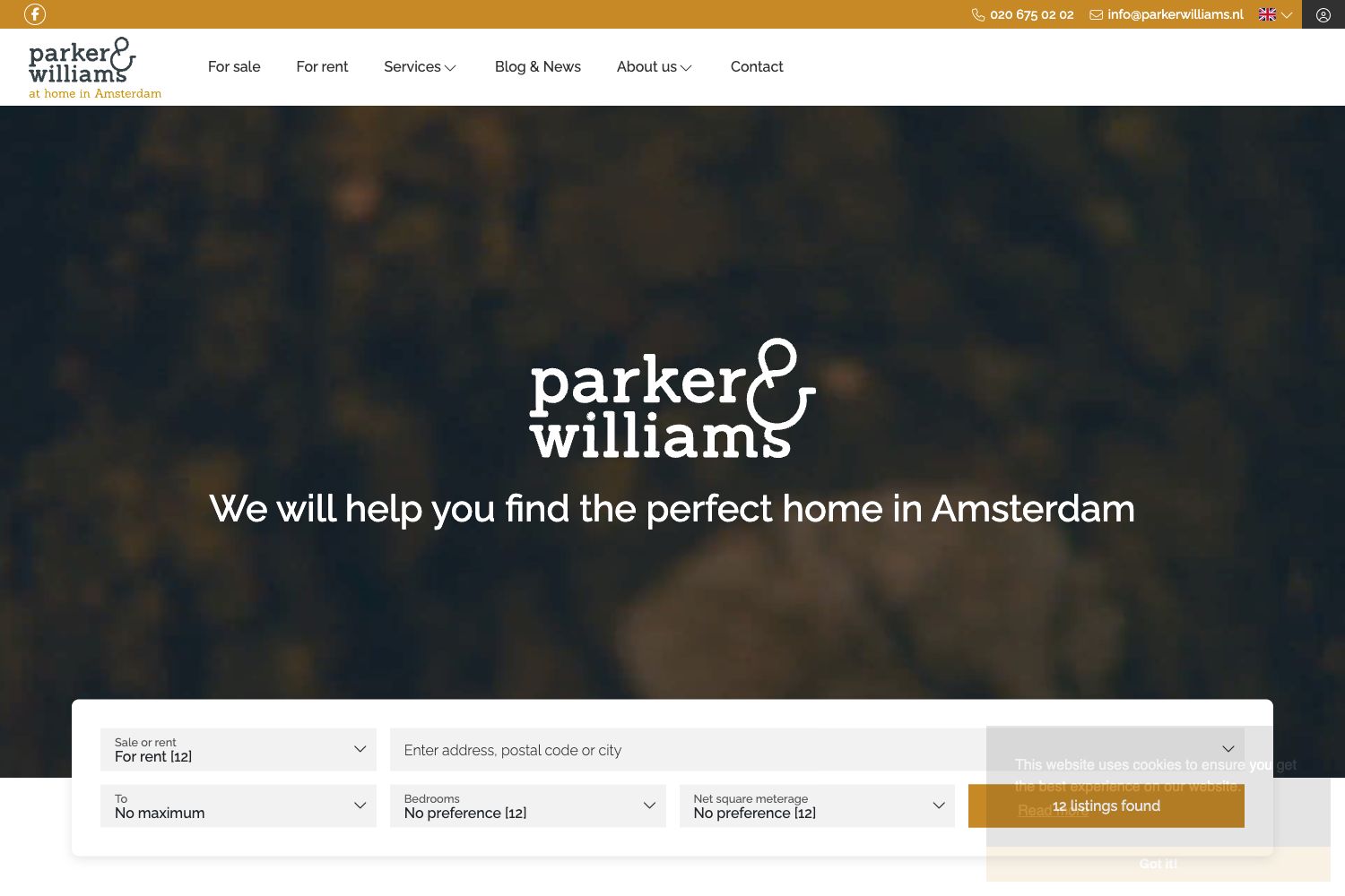 Website screenshot https://parkerwilliams.nl