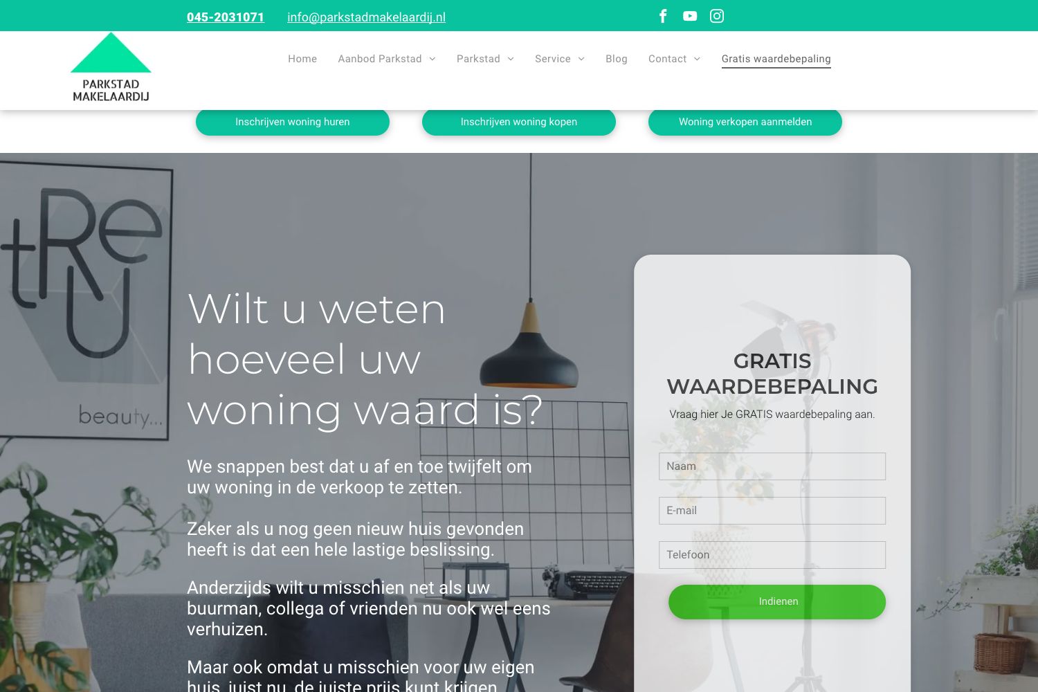 Website screenshot https://parkstadmakelaardij.nl