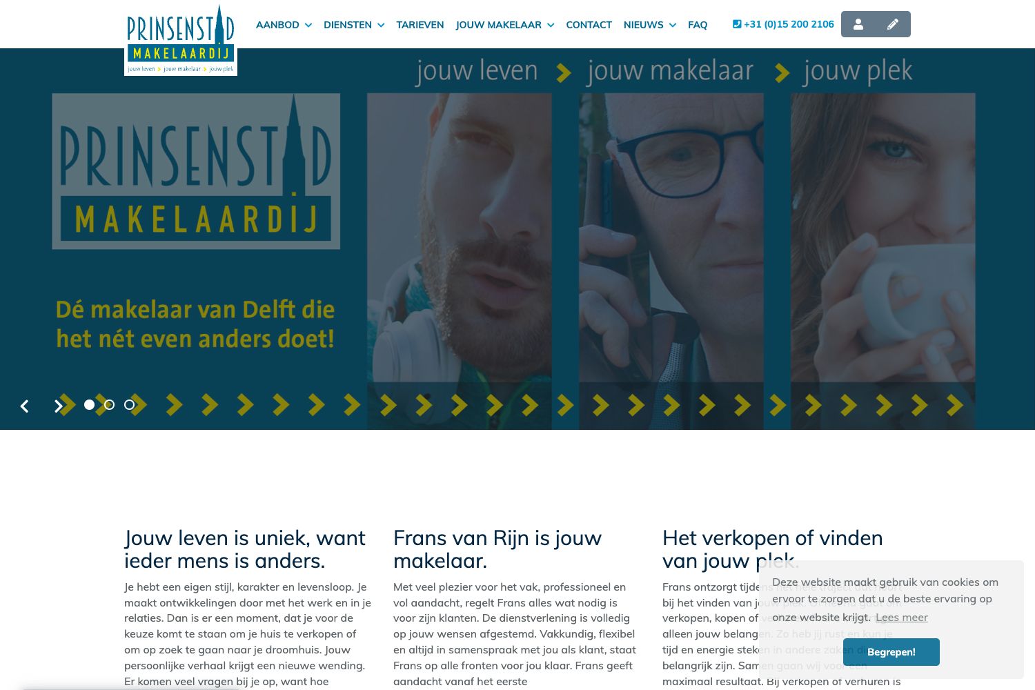Website screenshot https://prinsenstadmakelaardij.nl