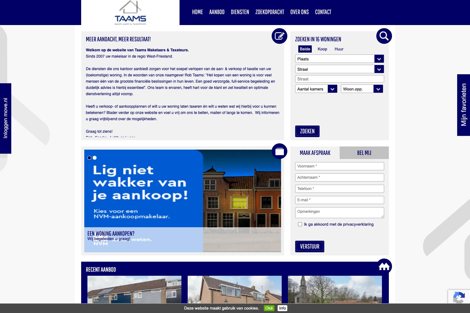 Website screenshot https://taamsmakelaardij.nl