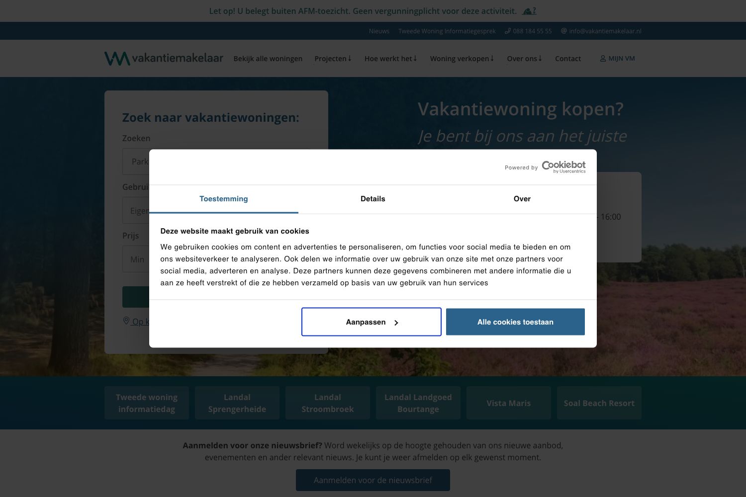 Website screenshot https://vakantiemakelaar.nl