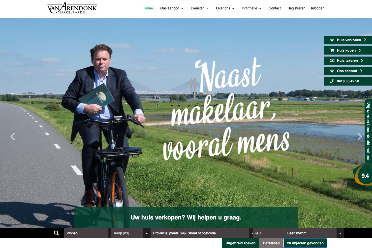 Website screenshot https://vanarendonkmakelaardij.nl