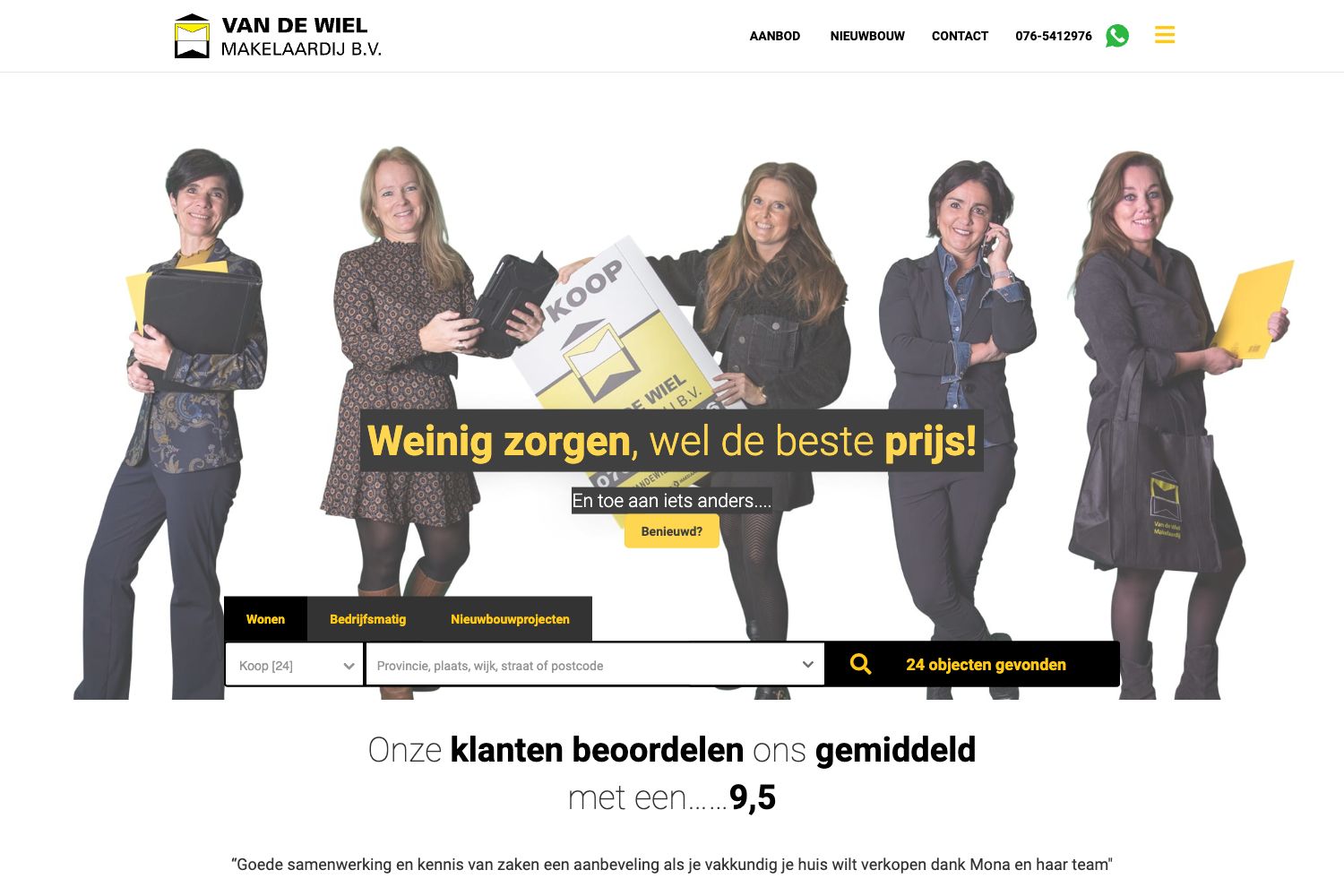 Website screenshot https://vandewielmakelaardij.nl