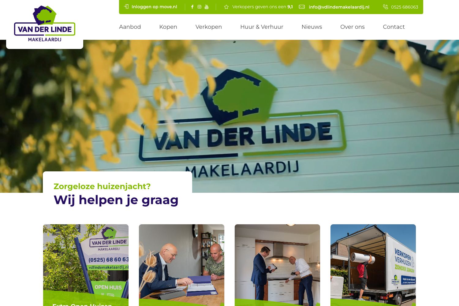 Website screenshot https://vdlindemakelaardij.nl