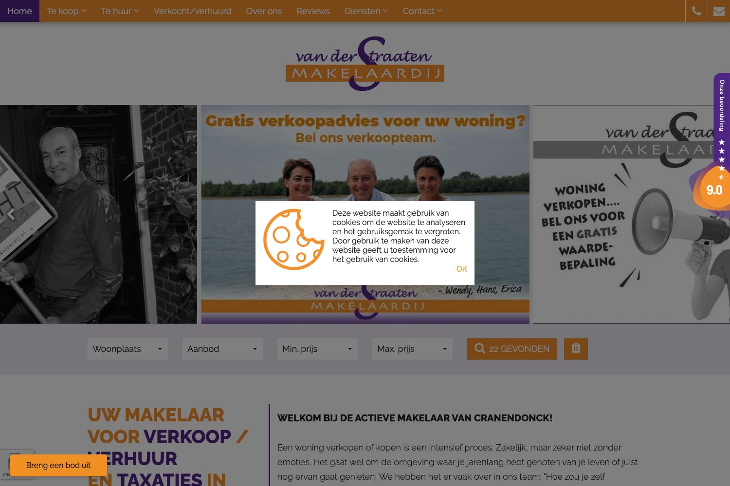 Website screenshot https://vanderstraatenmakelaardij.nl