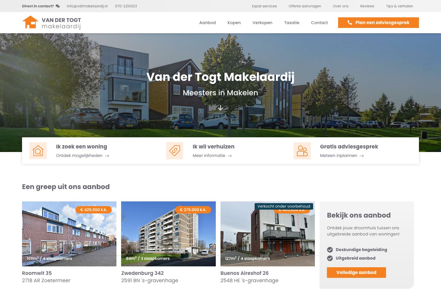 Website screenshot https://vdtmakelaardij.nl