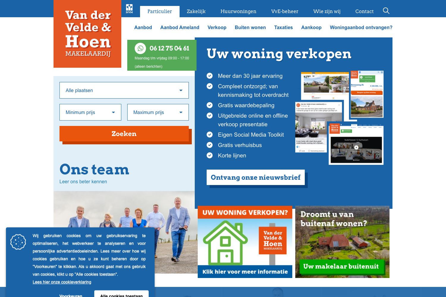 Website screenshot https://vandervelde-hoen.nl