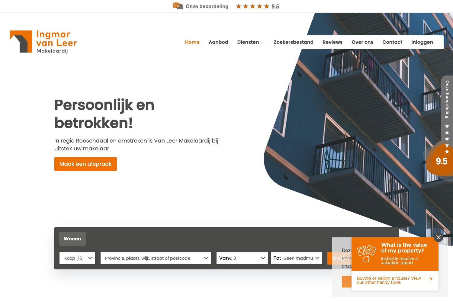 Website screenshot https://vanleer-makelaardij.nl