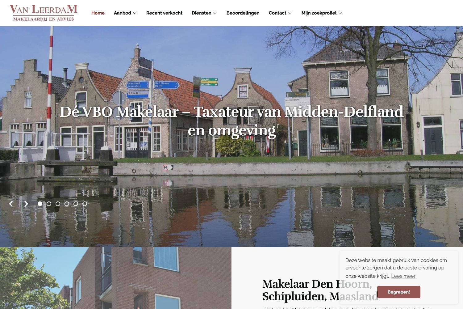 Website screenshot https://vanleerdammakelaardij.nl