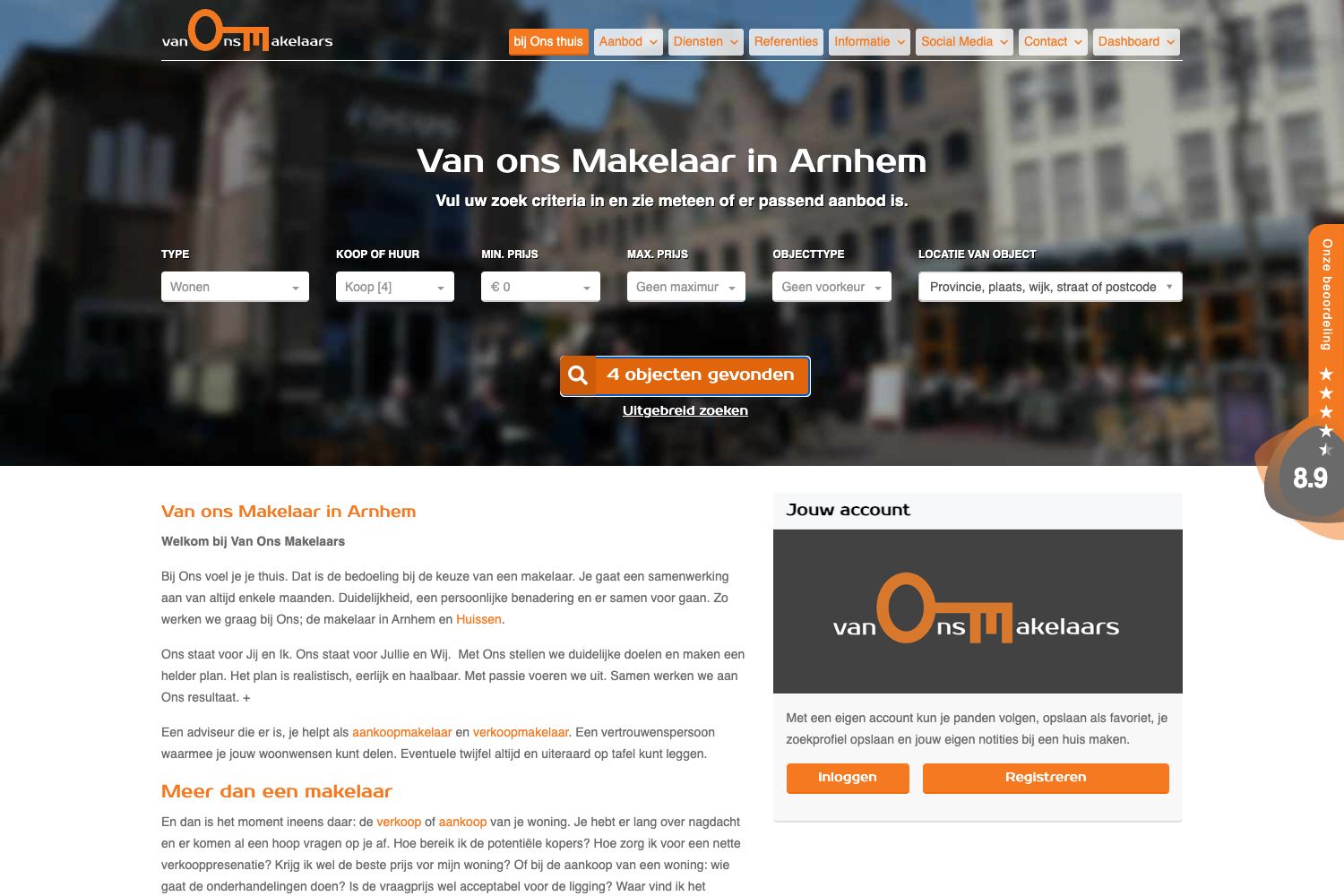 Website screenshot https://vanonsmakelaars.nl