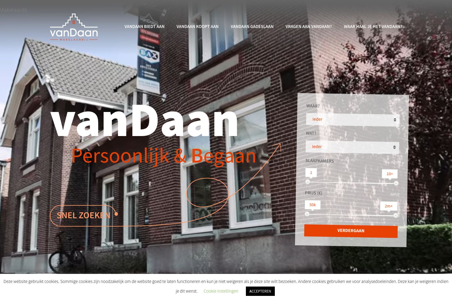 Website screenshot https://vandaanmakelaardij.nl