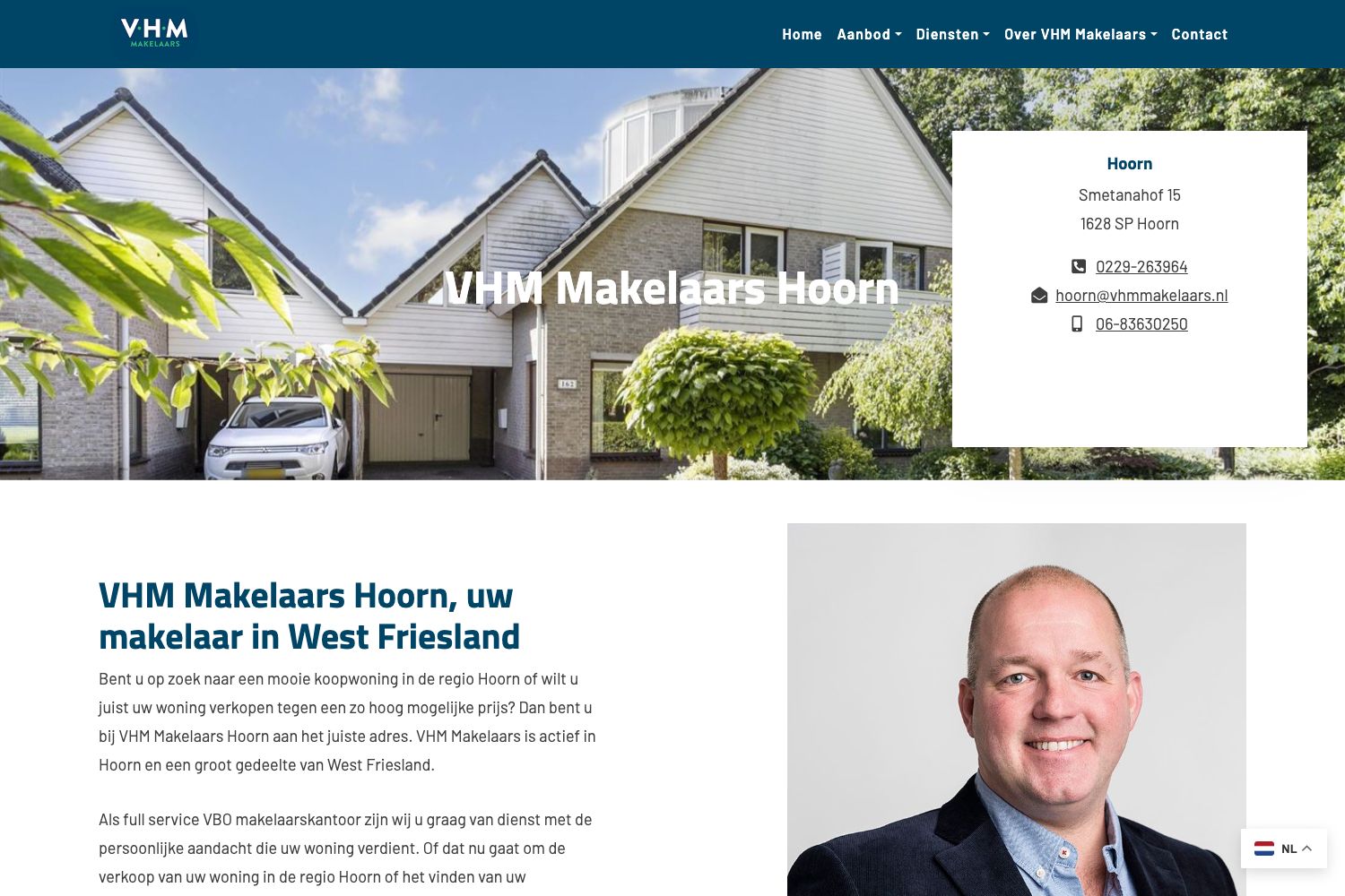 Website screenshot https://hoorn.vhmmakelaars.nl