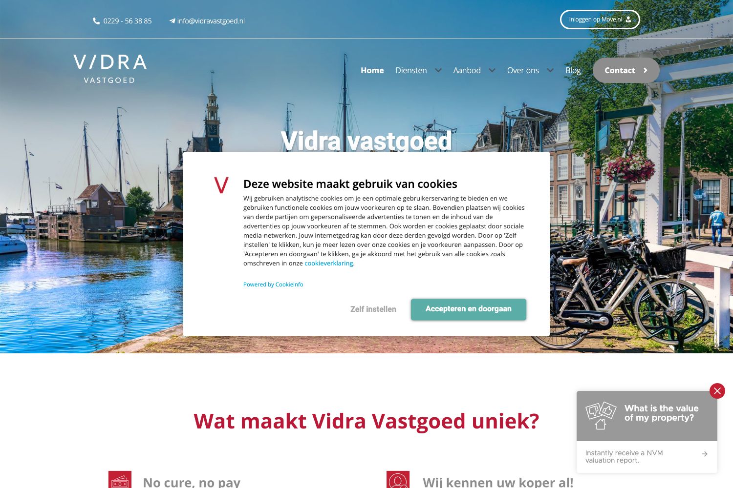 Website screenshot https://vidravastgoed.nl