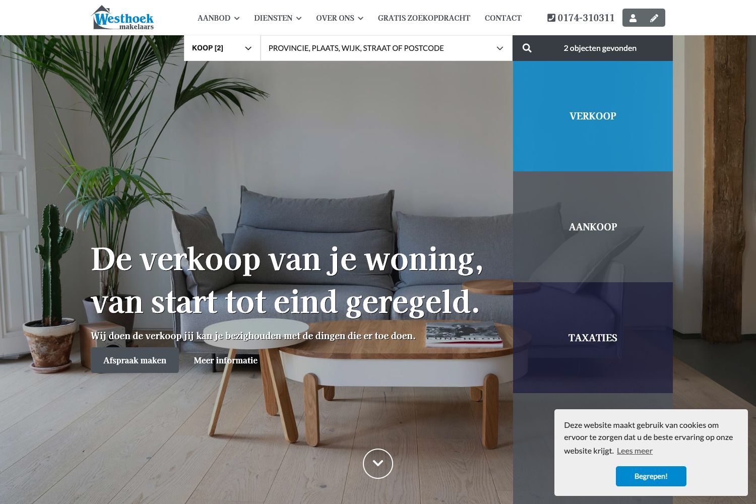 Website screenshot https://westhoekmakelaars.nl