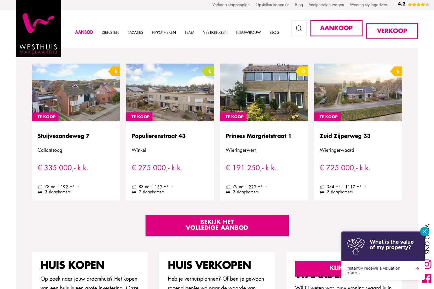 Website screenshot https://westhuismakelaardij.nl