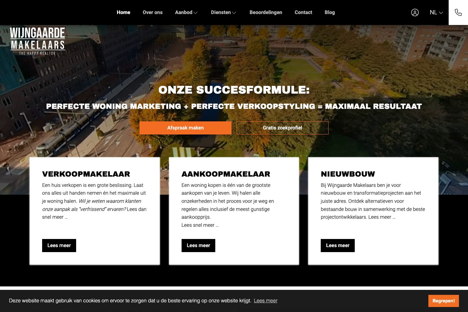 Website screenshot https://wijngaardemakelaars.nl